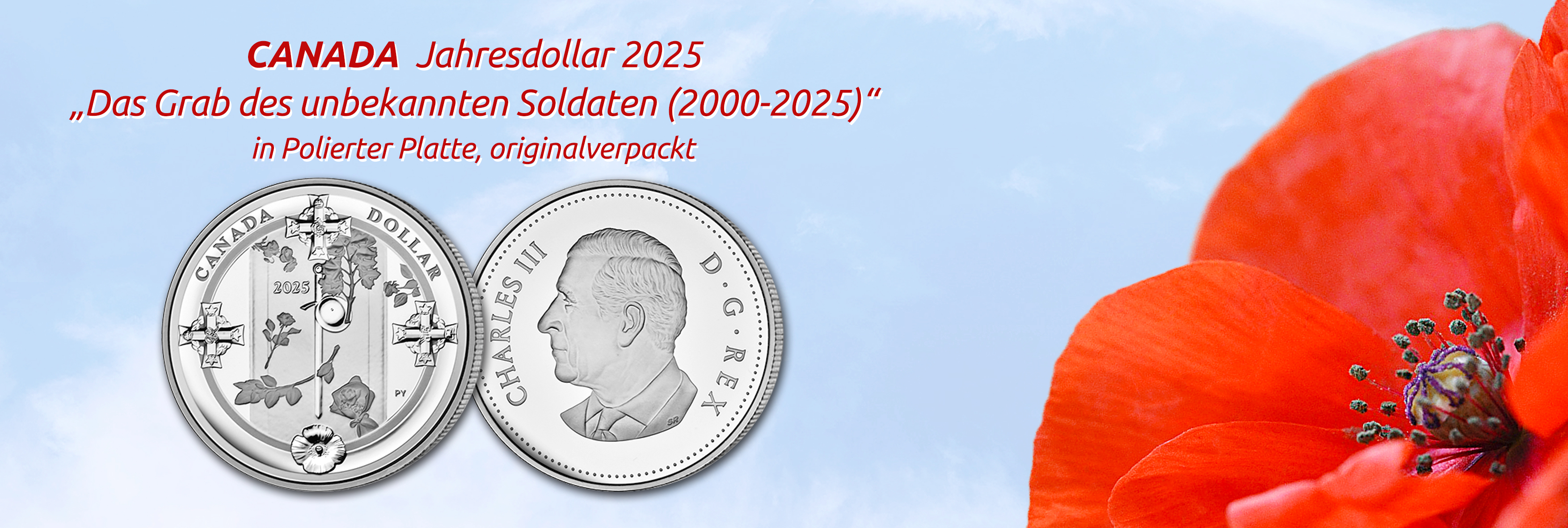 Canada - Jahresdollar 2025, das Grab des unbekannten Soldaten (2000-2025), in Polierter Platte, originalverpackt