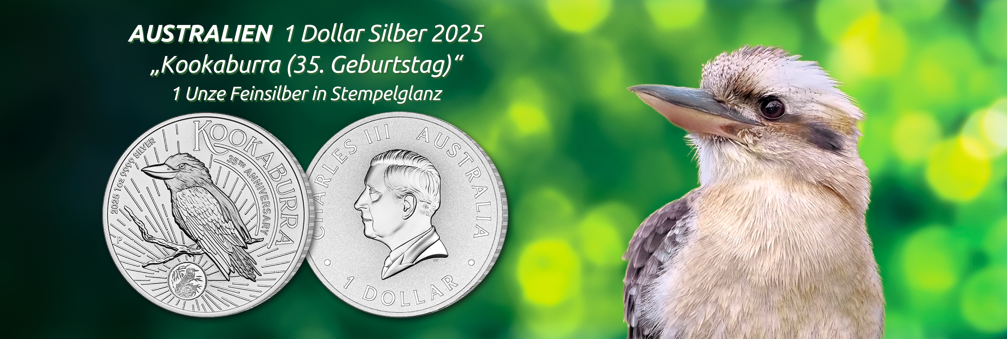 Australien - 1 Dollar Silber 2025, Kookaburra (35. Geburtstag), 1 Unze Feinsilber in Stempelglanz