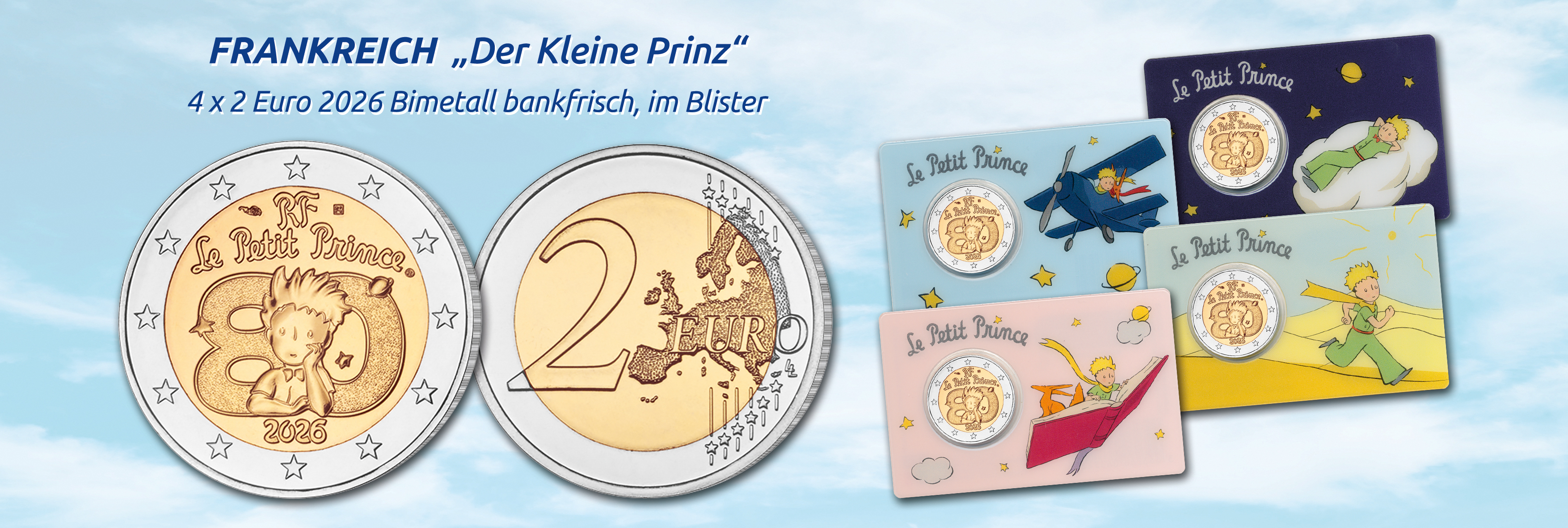 Frankreich, 2 Euro Kursgedenkmünze 2026 Bimetall bankfrisch, 4er Set im Blister