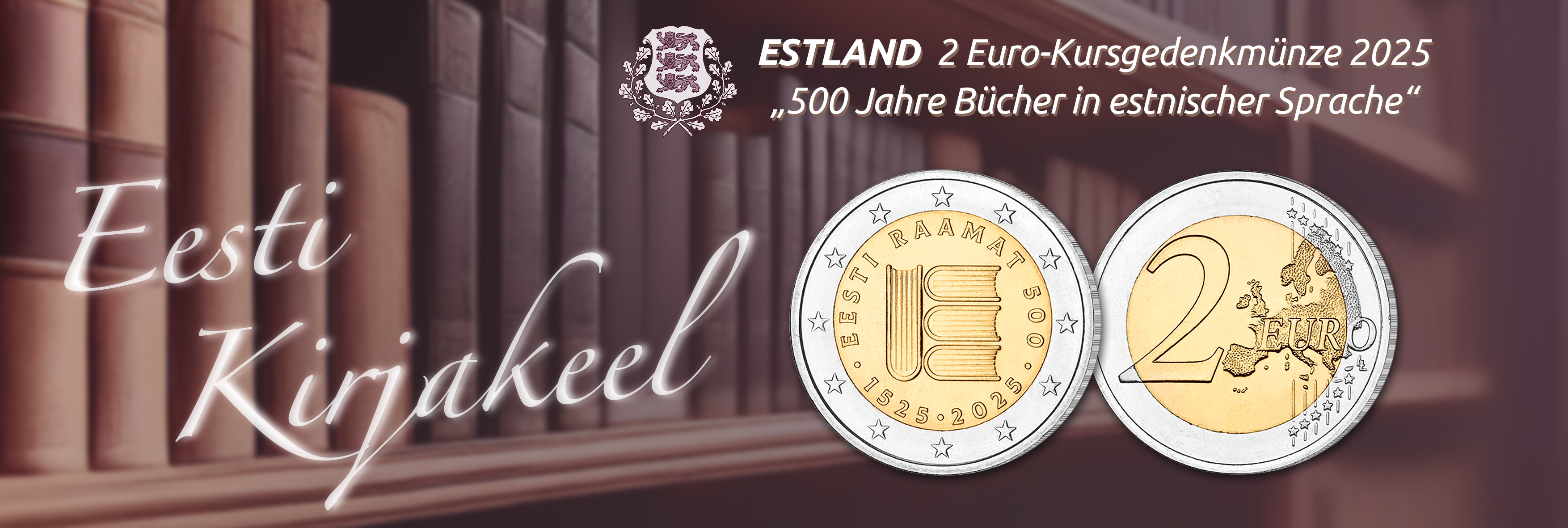 Estland - 2 Euro-Kursgedenkmünze 2025, 500 Jahre Bücher in estnischer Sprache, bankfrisch