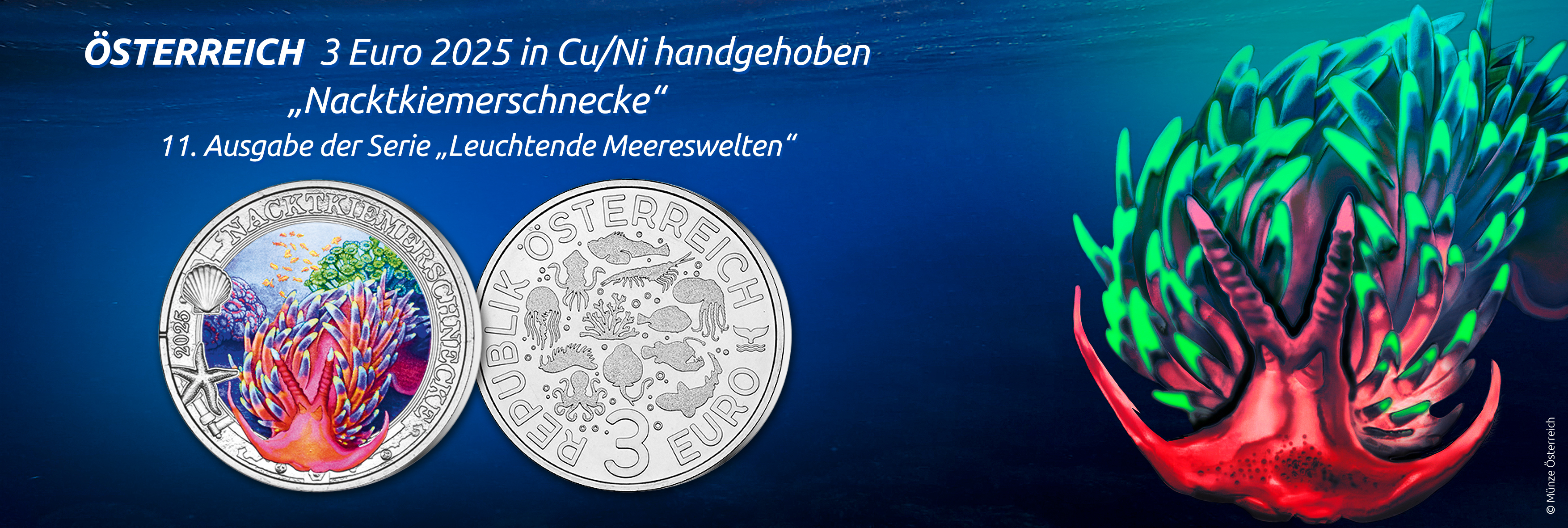 Österreich - 3 Euro 2025 in Cu/Ni handgehoben 